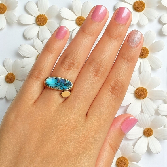 ๐๏ธ Boho Chic Adjustable Ring Abalone Shell 18K Gold Plated S925 Sterling Silver - Picture 10 of 14